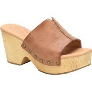 Kork Ease Women’s Brown Leather Slide Clog - Comfortable Wood-Platform Mule